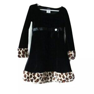 Basic Editions Black Velvet Animal Print Dress XS Girl